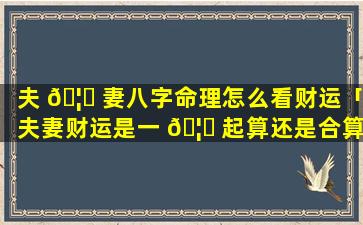 夫 🦈 妻八字命理怎么看财运「夫妻财运是一 🦈 起算还是合算」